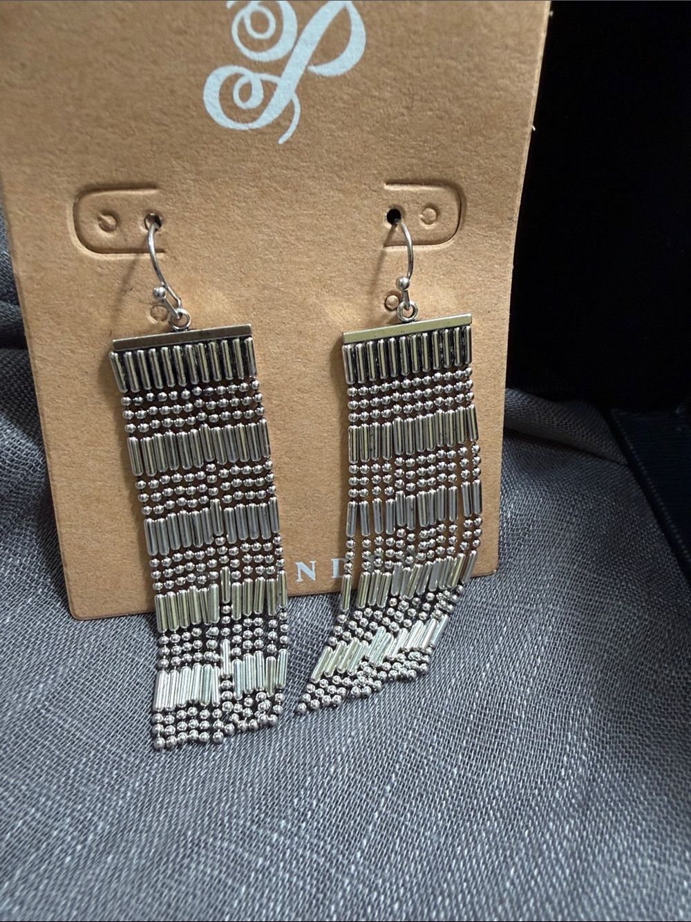Plunder Silver Beaded Fringe Drop Earrings